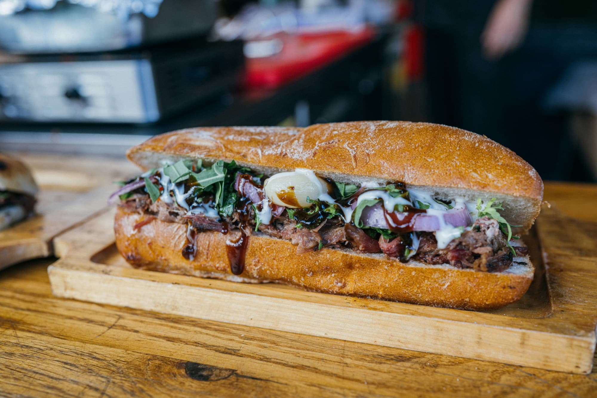 Loaded steak sandwich on a fresh baguette